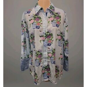 Dizzy Lizzie Tizzie Floral Butterfly Print Button Up Shirt SZ XL Cotton Preppy